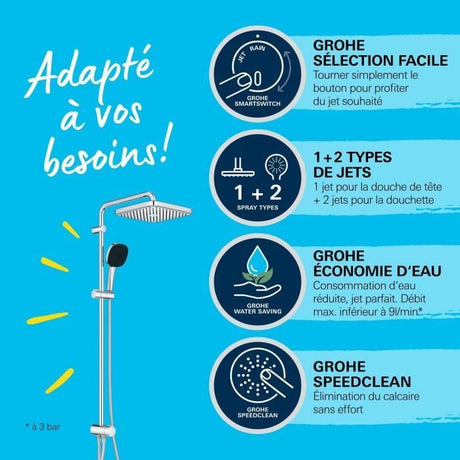 Colonne de douche avec inverseur manuel - Economie d'eau - GROHE Vitalio Comfort 250 - Chromé - 26986001