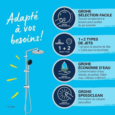 Colonne de douche avec inverseur manuel - Economie d'eau - GROHE Vitalio Start System 250 - Chromé - 26680001