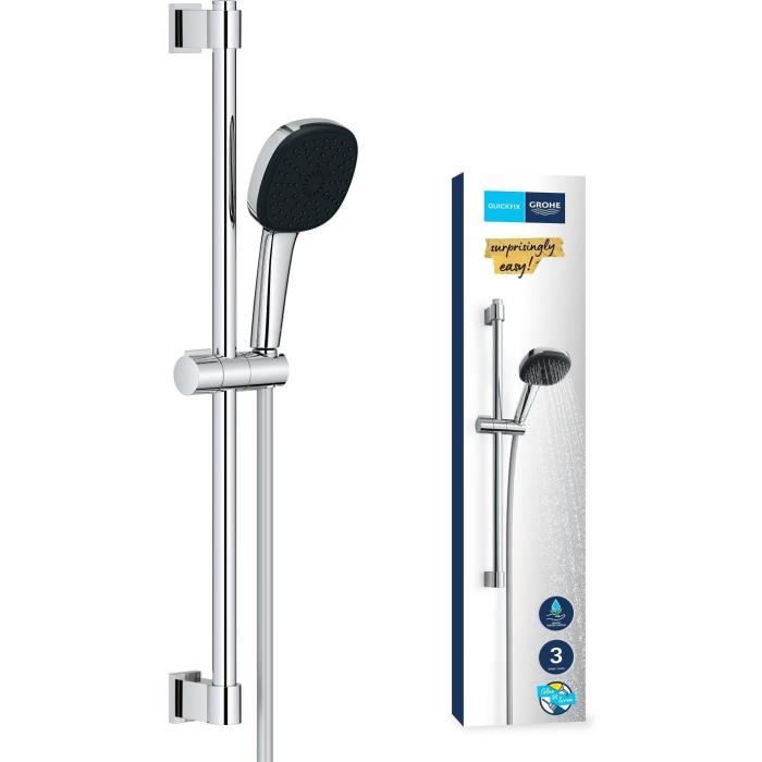 Ensemble de douche avec pommeau 3 jets, barre et flexible - GROHE Vitalio Comfort 110 26096001 - Sélection facile - Economie d'eau