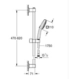 Ensemble de douche avec pommeau 3 jets, barre et flexible - GROHE Vitalio Comfort 110 26096001 - Sélection facile - Economie d'eau