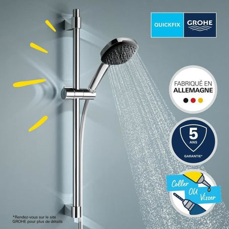 Ensemble de douche avec pommeau 3 jets, barre et flexible - GROHE Vitalio Comfort 110 26096001 - Sélection facile - Economie d'eau