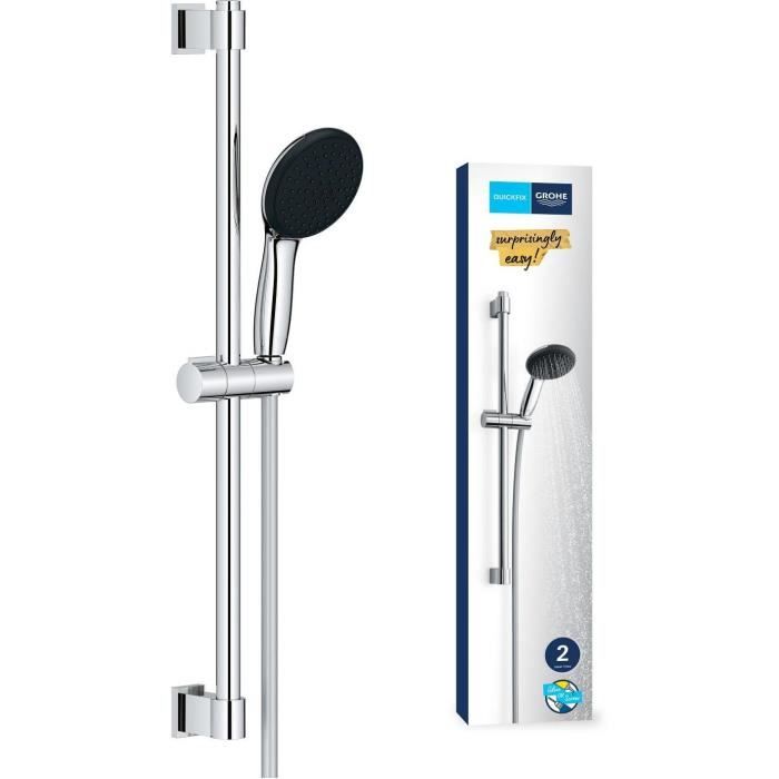 Ensemble de douche avec pommeau 2 jets, barre 60cm et flexible - GROHE Vitalio Start 110 26951001 - Economie d'eau - Chromé