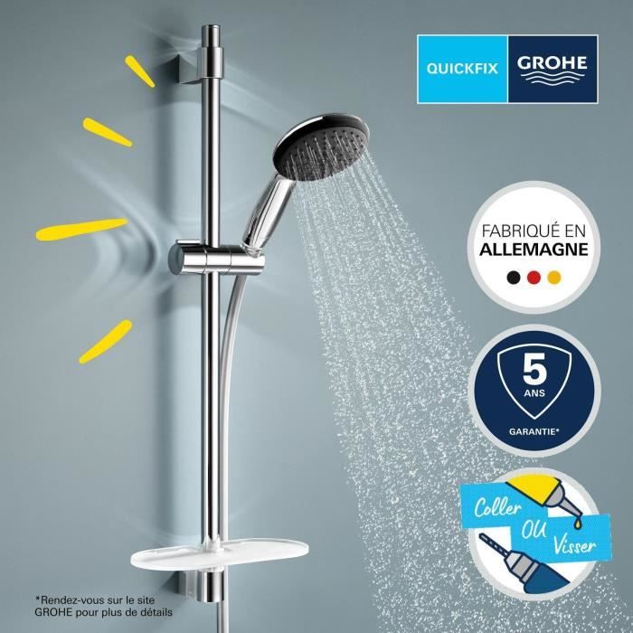 Ensemble de douche avec pommeau 2 jets, barre 60cm, flexible et tablette- GROHE Vitalio Start 110 26952001 - Economie d'eau - Chromé