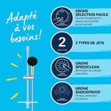 Ensemble de douche avec pommeau 2 jets, barre 60cm, flexible et tablette- GROHE Vitalio Start 110 26952001 - Economie d'eau - Chromé