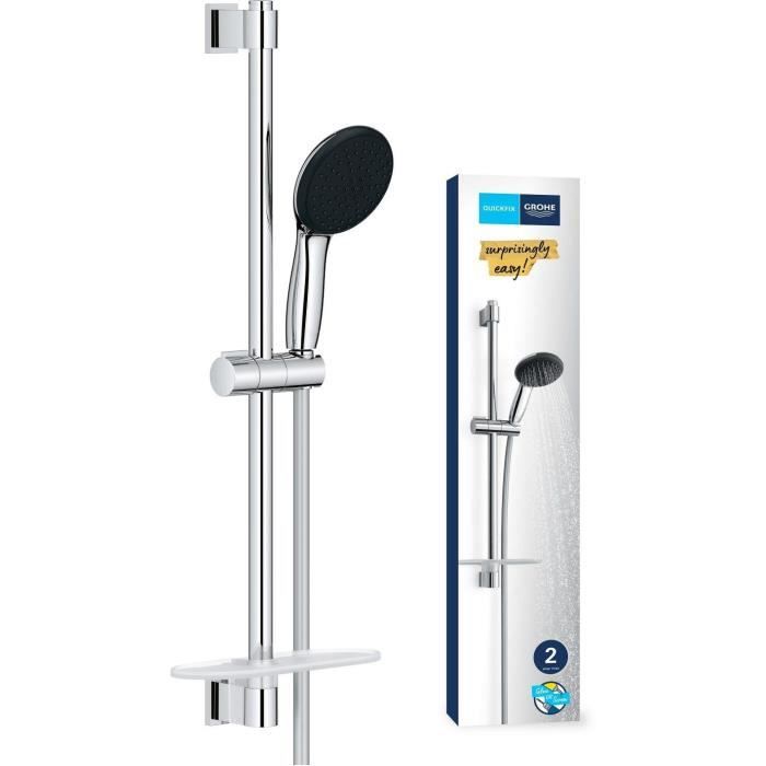 Ensemble de douche avec pommeau 2 jets, barre 60cm, flexible et tablette- GROHE Vitalio Start 110 26952001 - Economie d'eau - Chromé