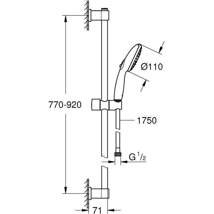 Ensemble de douche avec pommeau 3 jets, barre 90cm et flexible - GROHE Vitalio Start 110 26956001 - Economie d'eau - Chromé