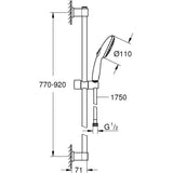 Ensemble de douche avec pommeau 3 jets, barre 90cm et flexible - GROHE Vitalio Start 110 26956001 - Economie d'eau - Chromé