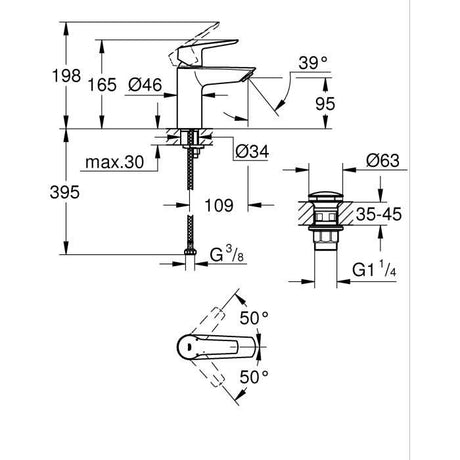 Mitigeur lavabo monocommande GROHE Start noir mat taille S économie d'eau