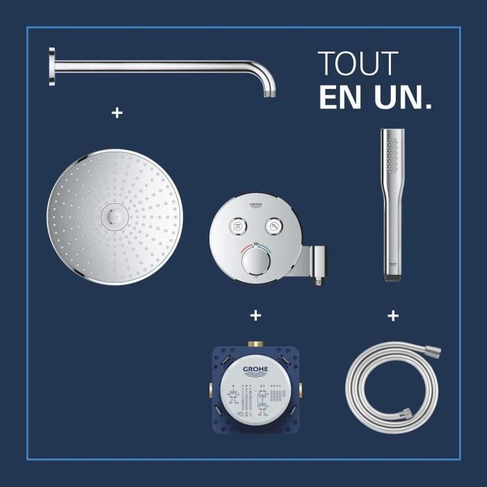 Ensemble de douche encastré - Tous les types de jets - Mitigeur thermostatique - GROHE - 34878000 - Gris