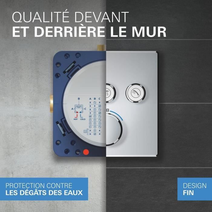 Ensemble de douche encastré - Tous les types de jets - Mitigeur thermostatique - GROHE - 34878000 - Gris