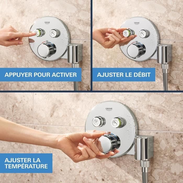 Ensemble de douche encastré - Tous les types de jets - Mitigeur thermostatique - GROHE - 34878000 - Gris