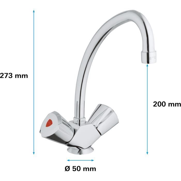 Mélangeur Evier - GROHE - Costa Trend - Bec haut - Chromé - Garantie 5 ans