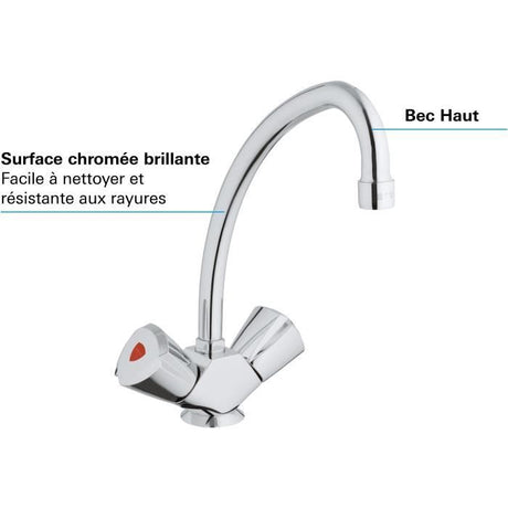 Mélangeur Evier - GROHE - Costa Trend - Bec haut - Chromé - Garantie 5 ans