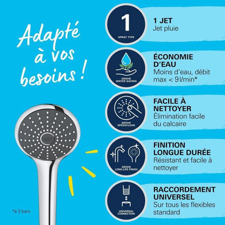 Douchette 1 jet - GROHE - Vitalio Joy 110 - EcoJoy - StarLight Chrome - Inner WaterGuide