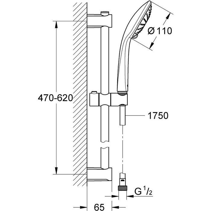 Ensemble de douche 3 jets - GROHE - Vitalio Joy 110 Massage - Flexible lisse - Systeme anti-torsion