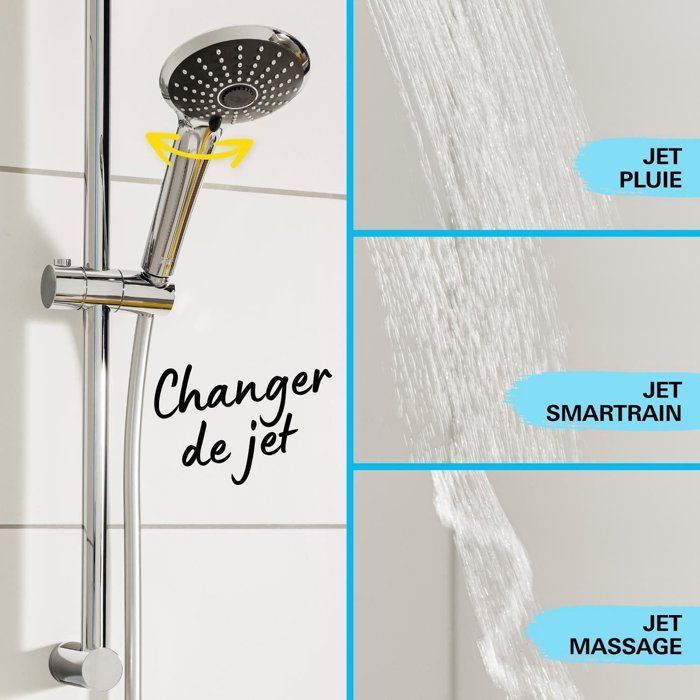 Ensemble de douche 3 jets - GROHE - Vitalio Joy 110 Massage - Flexible lisse - Systeme anti-torsion