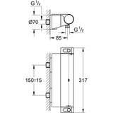 GROHE Mitigeur thermostatique douche ˝ Grohtherm 2000 34469001 - Porte-savon - Limiteur de température - Economie d'eau - Chrome
