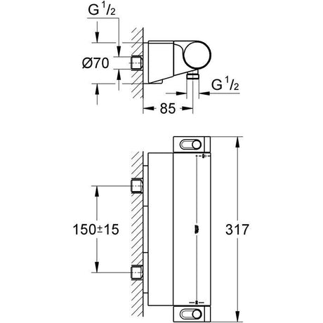 GROHE Mitigeur thermostatique douche ˝ Grohtherm 2000 34469001 - Porte-savon - Limiteur de température - Economie d'eau - Chrome