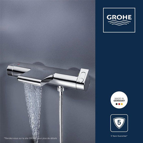 GROHE Mitigeur mural thermostatique bain/douche ˝ Grohtherm 2000 34174001 - Jet cascade - Limiteur de température - Economie d'eau