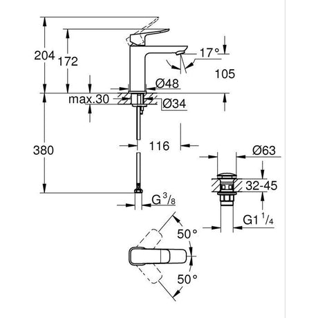 Mitigeur de lavabo - GROHE DICE - Taille M - Vidage clic-clac - Chrome