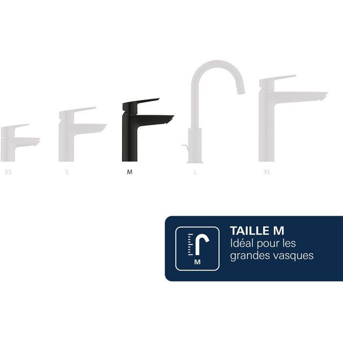 Mitigeur de lavabo - GROHE DICE - Taille M - Cartouche Ch3 & clic-clac - Noir mat