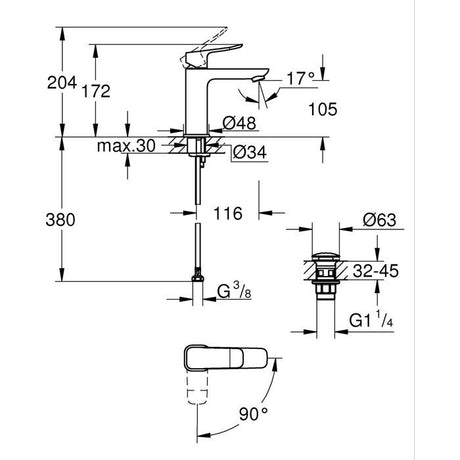 Mitigeur de lavabo - GROHE DICE - Taille M - Cartouche Ch3 & clic-clac - Noir mat