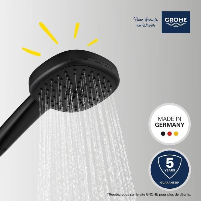 Pommeau de douche - GROHE Vitalio Comfort 110 263972431 - 2 jets (Pluie/Stimulant) - Sélection facile - Economie d'eau - Noir Mat