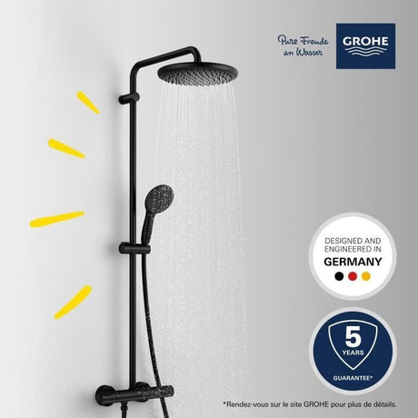 Colonne de douche avec mitigeur thermostatique - Economie d'eau - GROHE Vitalio Start System 250 - Noir Mat - 266772431