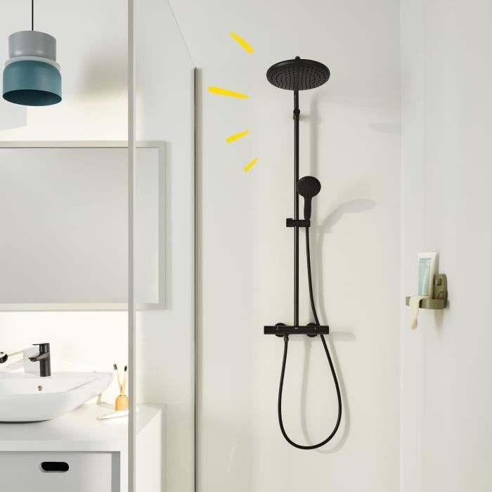 Colonne de douche avec mitigeur thermostatique - Economie d'eau - GROHE Vitalio Start System 250 - Noir Mat - 266772431