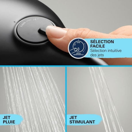 Colonne de douche avec mitigeur thermostatique - Economie d'eau - GROHE Vitalio Start System 250 - Noir Mat - 266772431