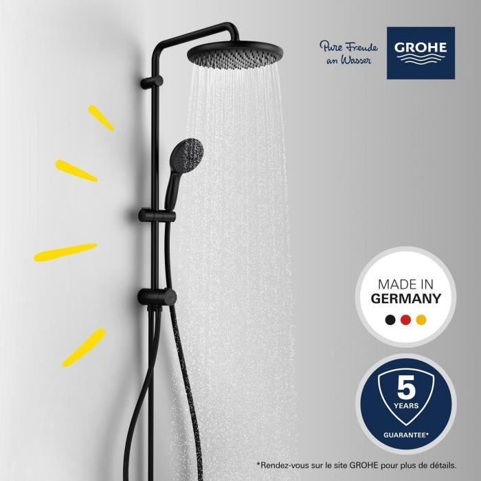 Colonne de douche avec inverseur manuel - Economie d'eau - GROHE Vitalio Start System 250 - Noir Mat - 266802431