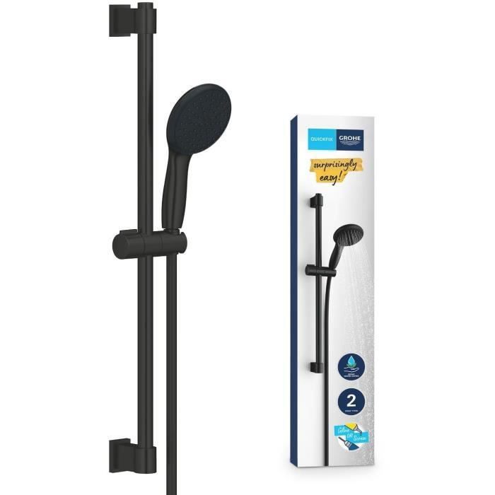 Ensemble de douche avec pommeau 2 jets, barre 60cm et flexible 1,75m - GROHE Vitalio Start 110 279482431 - Economie d'eau - Noir Mat