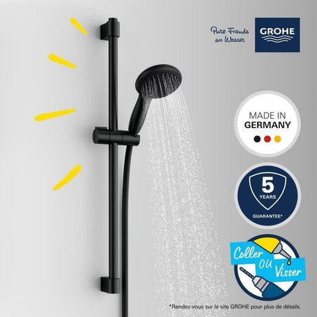 Ensemble de douche avec pommeau 2 jets, barre 60cm et flexible 1,75m - GROHE Vitalio Start 110 279482431 - Economie d'eau - Noir Mat
