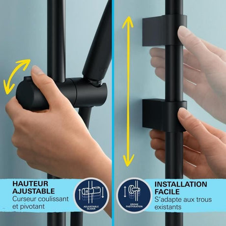 Ensemble de douche avec pommeau 2 jets, barre 60cm et flexible 1,75m - GROHE Vitalio Start 110 279482431 - Economie d'eau - Noir Mat