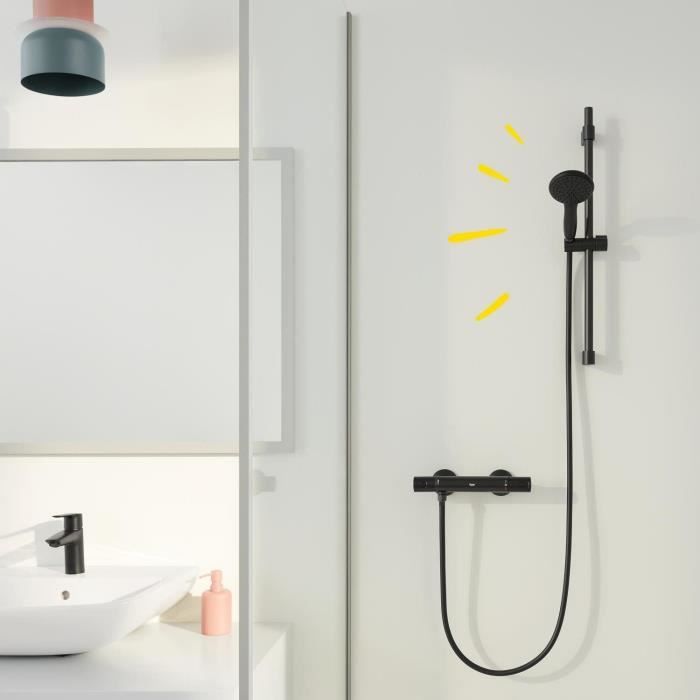 Ensemble de douche avec pommeau 2 jets, barre 60cm et flexible 1,75m - GROHE Vitalio Start 110 279482431 - Economie d'eau - Noir Mat