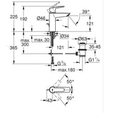 Mitigeur monocommande lavabo - GROHE Start - 234552432 - Noir mat - Taille M - Bec moyen - Economie d'eau - Tirette et vidage