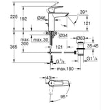 Mitigeur monocommande lavabo - GROHE Start - 235522432 -Noir mat -Taille M -Ouverture Eau Froide -Economie d'eau -Tirette et vidage