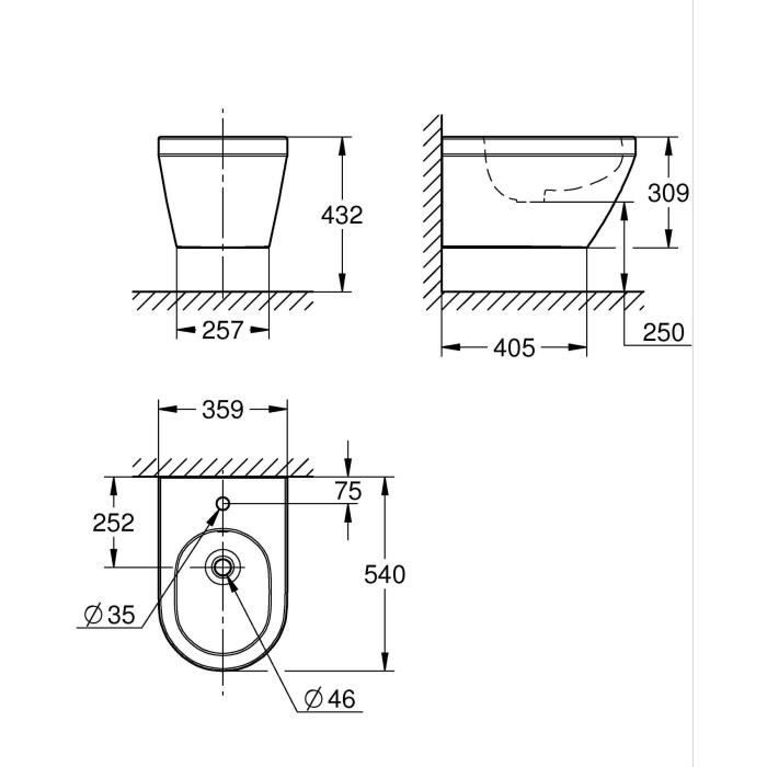 Bidet suspendu - GROHE Euro Ceramic - Porcelaine vitrifiée - Blanc