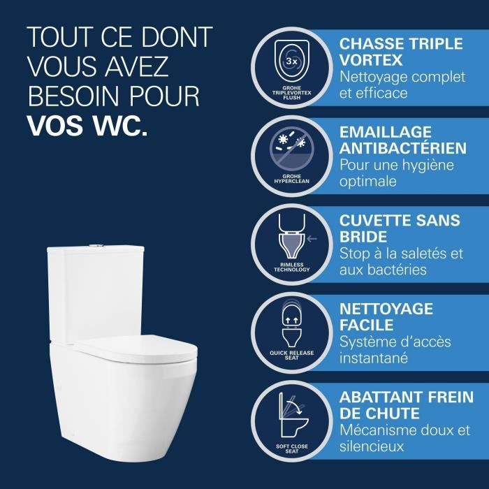 Ensemble WC a poser - Sortie horizontale - Sans bride - GROHE Euro Ceramic (102 489 SH00)