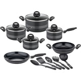 Batterie de cuisine - Induction - GSW - MILANO NERO - 15 pieces - Aluminium massif - Noir