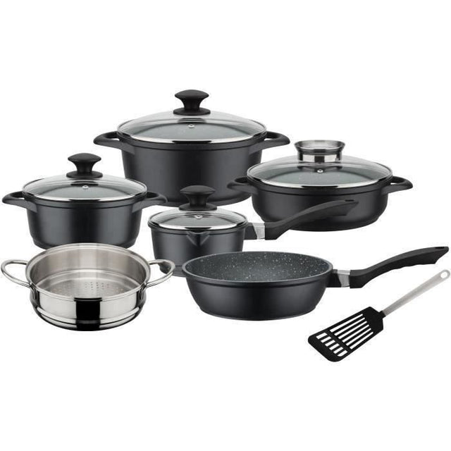Batterie de cuisine 10 pcs - GSW - GOURMET GRANIT - Fonte d'aluminium - compatible Induction