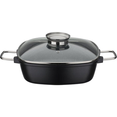 Cocotte carrée - Tous feux dont induction - GSW - GOURMET GRANIT - 28 x 28 cm - Fonte d'aluminium massive - Sans PFAS - Noir