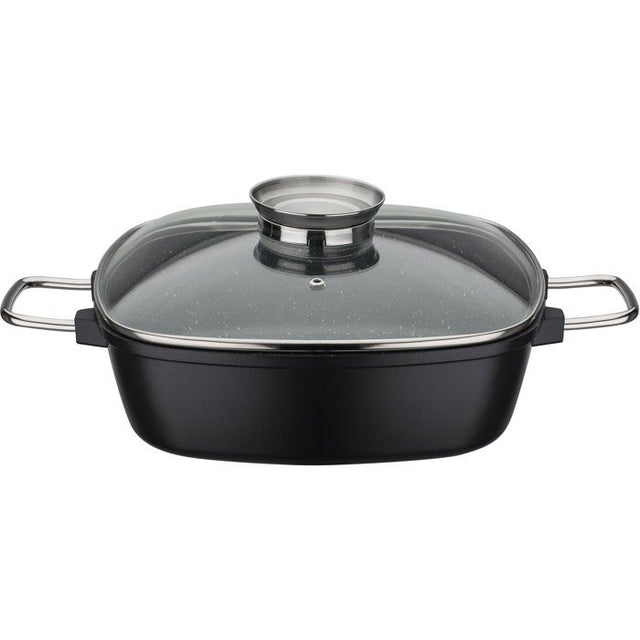 Cocotte carrée - Tous feux dont induction - GSW - GOURMET GRANIT - 28 x 28 cm - Fonte d'aluminium massive - Sans PFAS - Noir