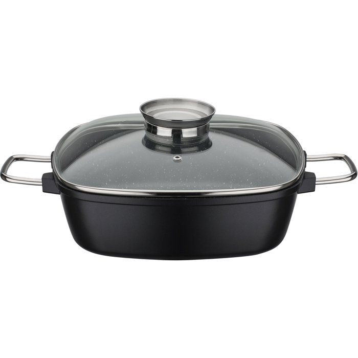 Cocotte carrée - Tous feux dont induction - GSW - GOURMET GRANIT - 28 x 28 cm - Fonte d'aluminium massive - Sans PFAS - Noir