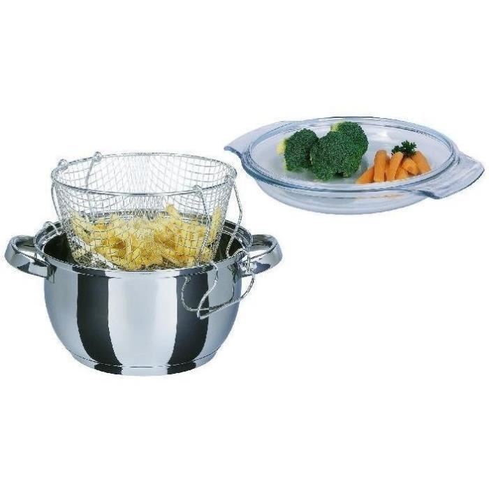 Friteuse - GSW - 488204 - Induction - 22 cm - Couvercle en verre - Acier inoxydable