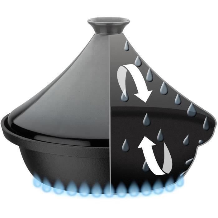 Tajine fonte massive - GSW - 30 x 22 cm - Couvercle céramique - Induction - Gris