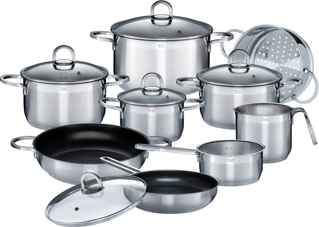 Batterie de cuisine - Induction - GSW - ALARA - Acier inoxydable massif 18/10 - 14 pieces
