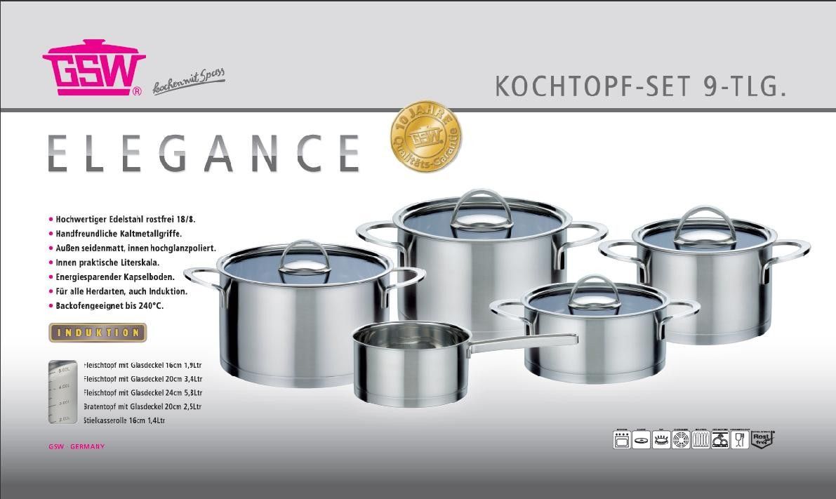 GSW Elegance - Batterie de cuisine 9 pieces en acier inoxydable - Tous feux dont induction