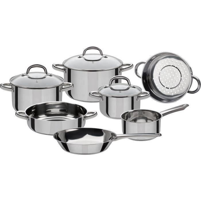 Batterie de cuisine 10 pcs - GSW - MONTREAL - compatible Induction - Acier inoxydable 18/10