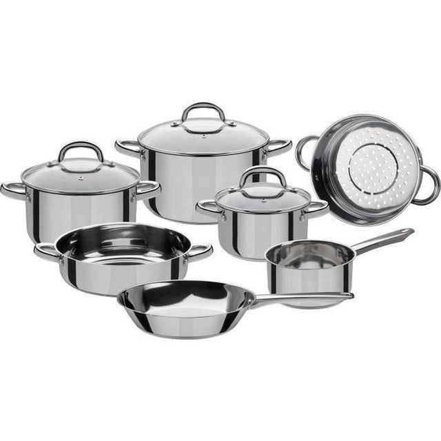 Batterie de cuisine 10 pcs - GSW - MONTREAL - compatible Induction - Acier inoxydable 18/10